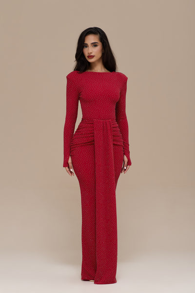 NARA DRAPE MAXI SKIRT | RED HOTFIX