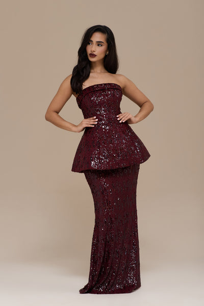 SCARLETT MAXI SKIRT | WINE SEQUIN