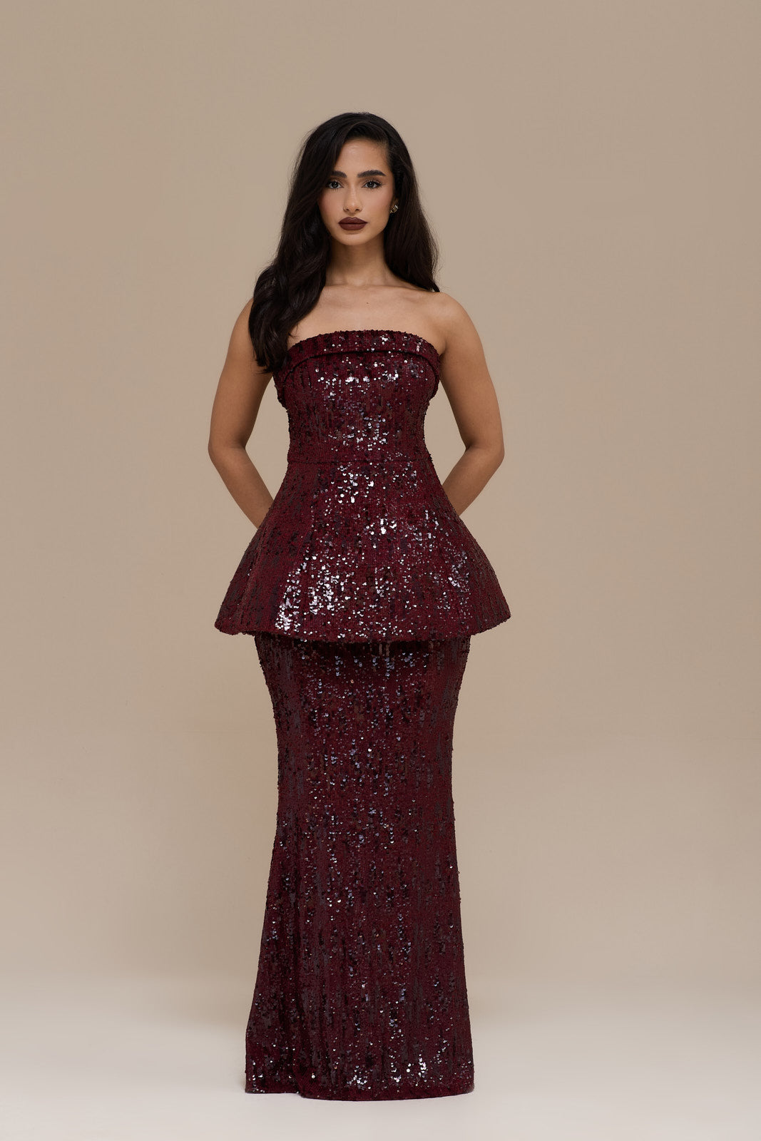 SCARLETT MAXI SKIRT | WINE SEQUIN