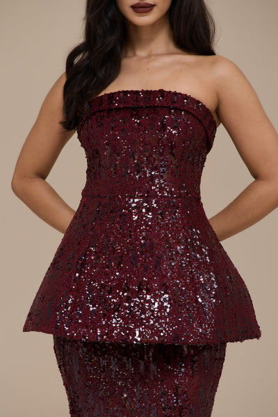SCARLETT BANDEAU TOP | WINE SEQUIN