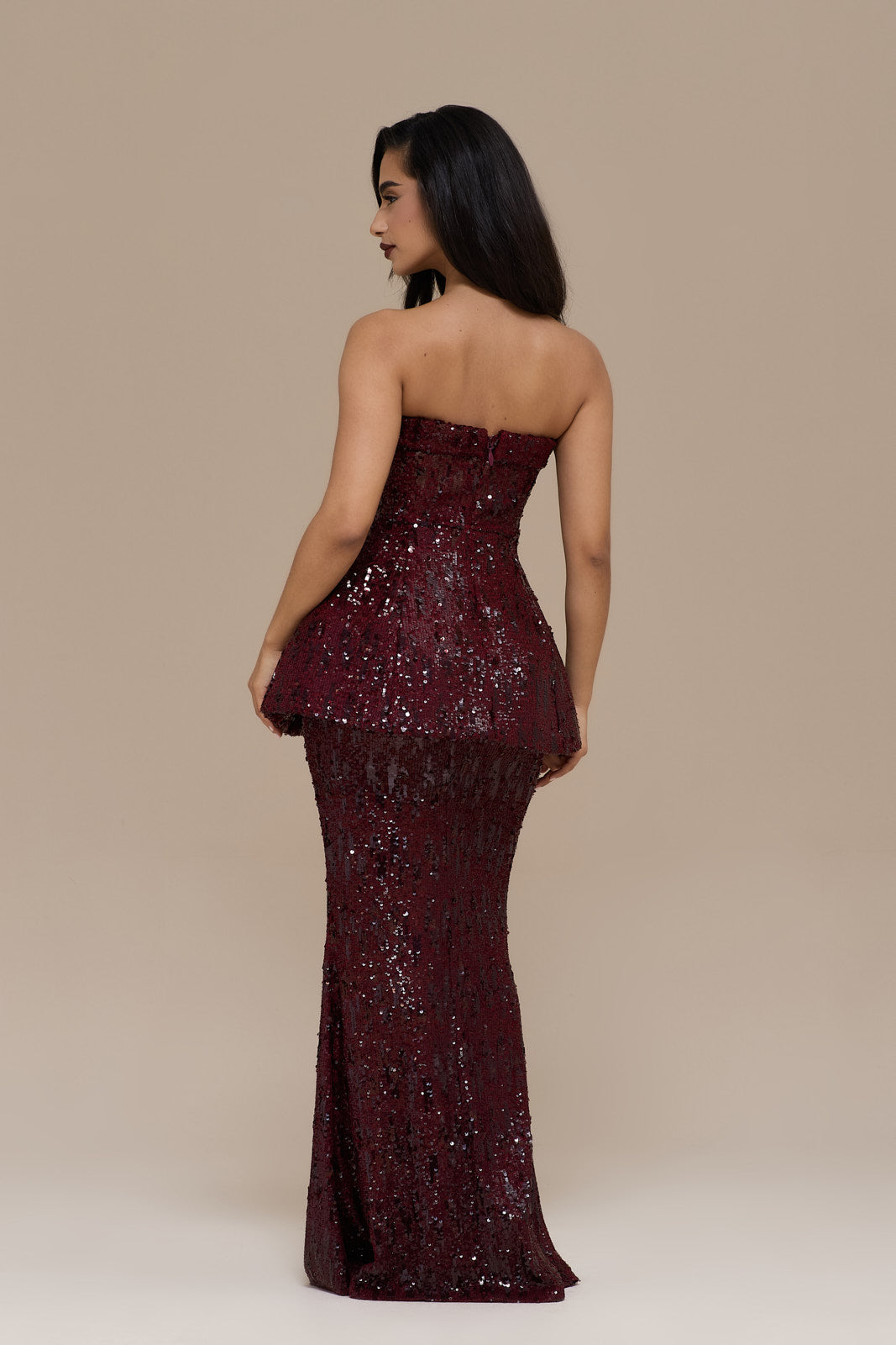 SCARLETT BANDEAU TOP | WINE SEQUIN