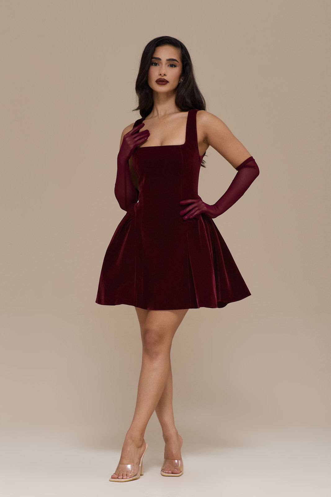 LUCKY MINI DRESS | WINE VELVET