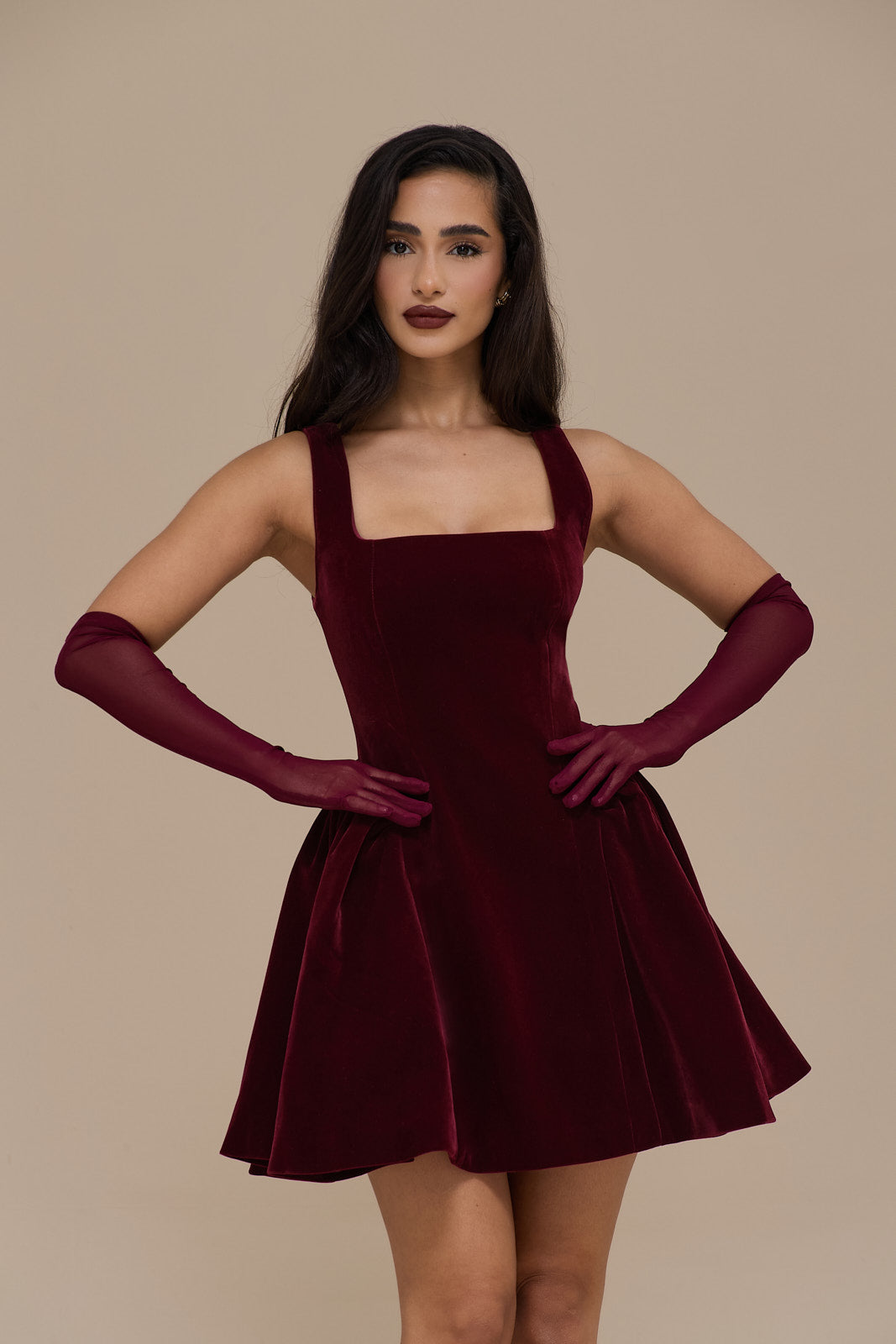 LUCKY MINI DRESS | WINE VELVET