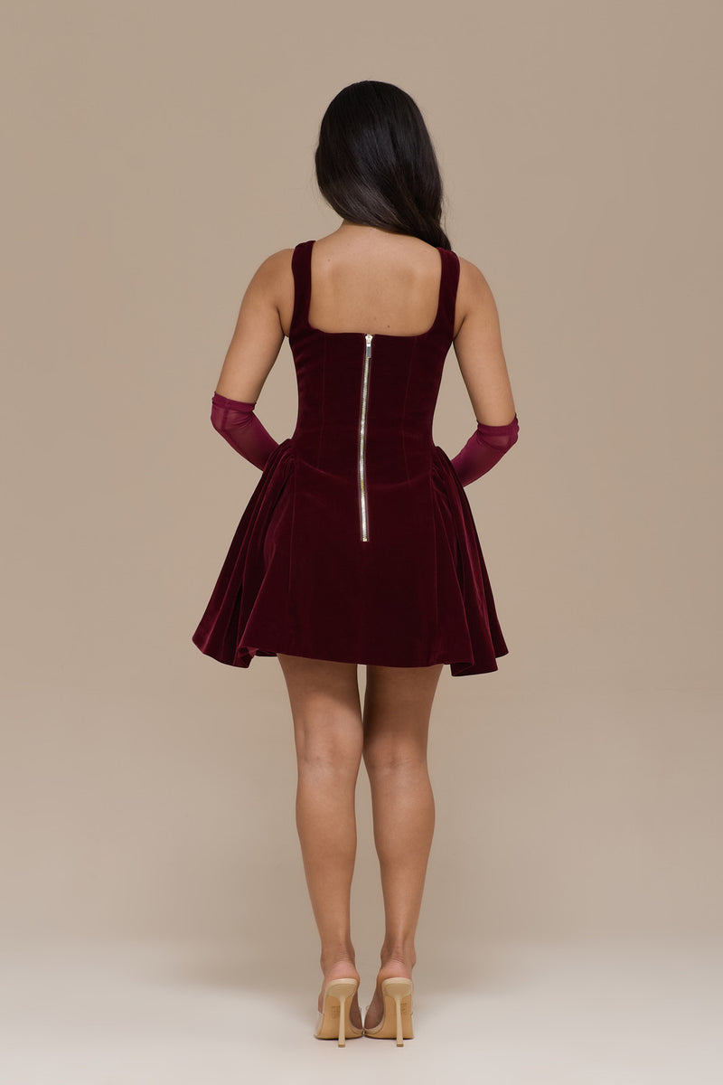 LUCKY MINI DRESS | WINE VELVET