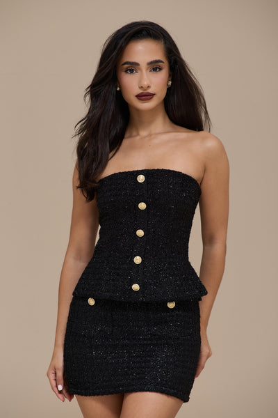 NOEL TWEED BANDEAU CORSET | BLACK