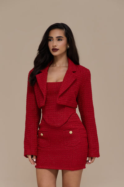 NOEL TWEED CROP BLAZER | RED