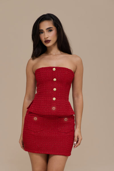 NOEL TWEED MINI SKIRT | RED