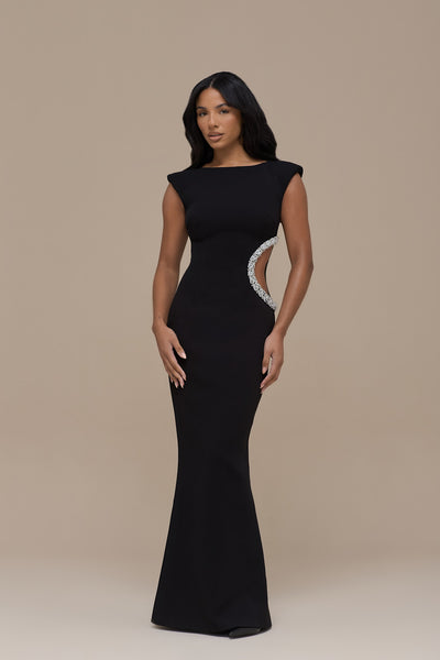 CINDY CRYSTAL CUT OUT MAXI DRESS | BLACK