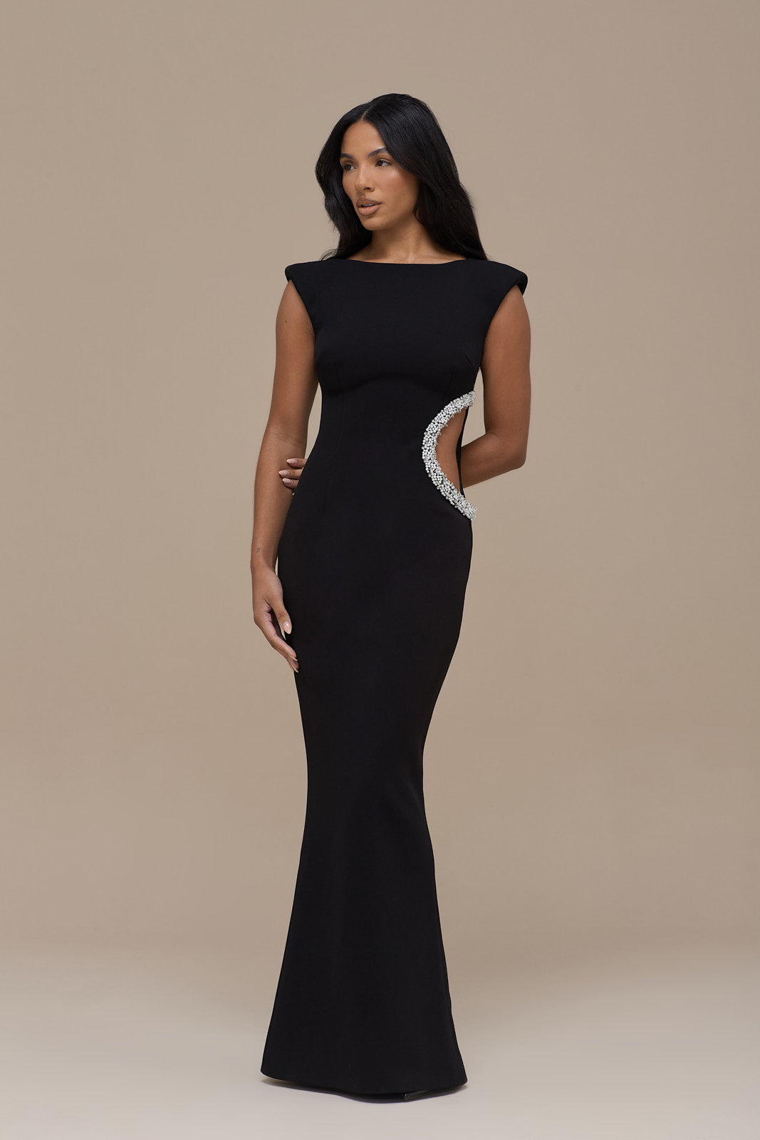 CINDY CRYSTAL CUT OUT MAXI DRESS | BLACK