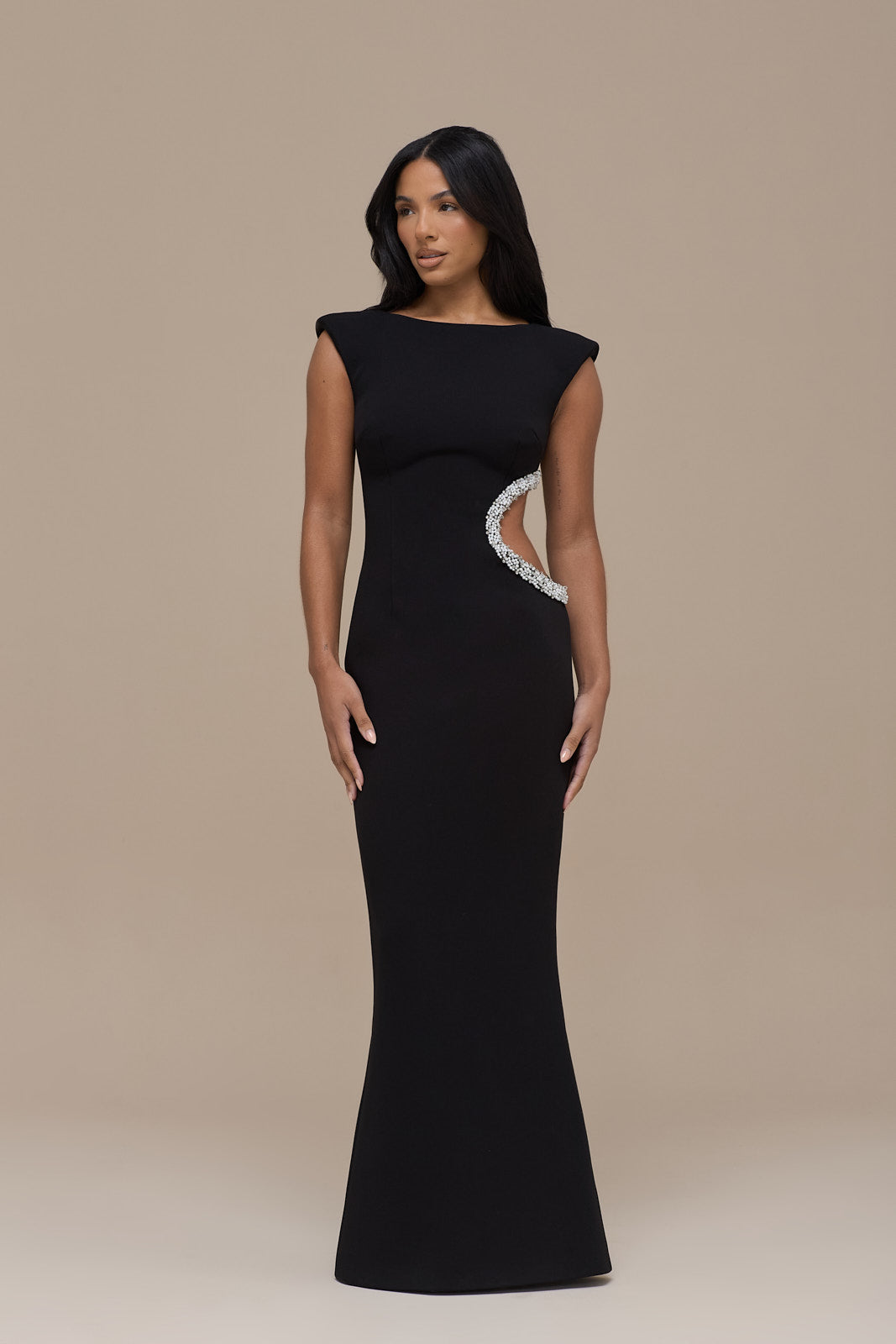 CINDY CRYSTAL CUT OUT MAXI DRESS | BLACK