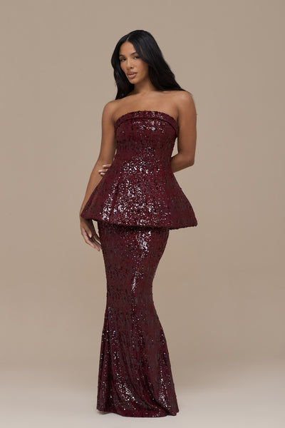 SCARLETT MAXI SKIRT | WINE SEQUIN