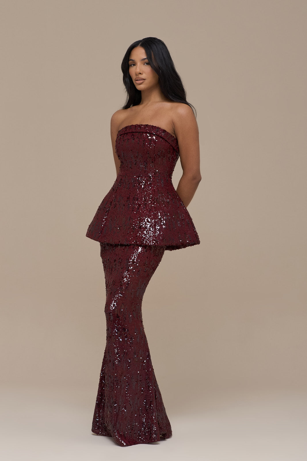 SCARLETT BANDEAU TOP | WINE SEQUIN