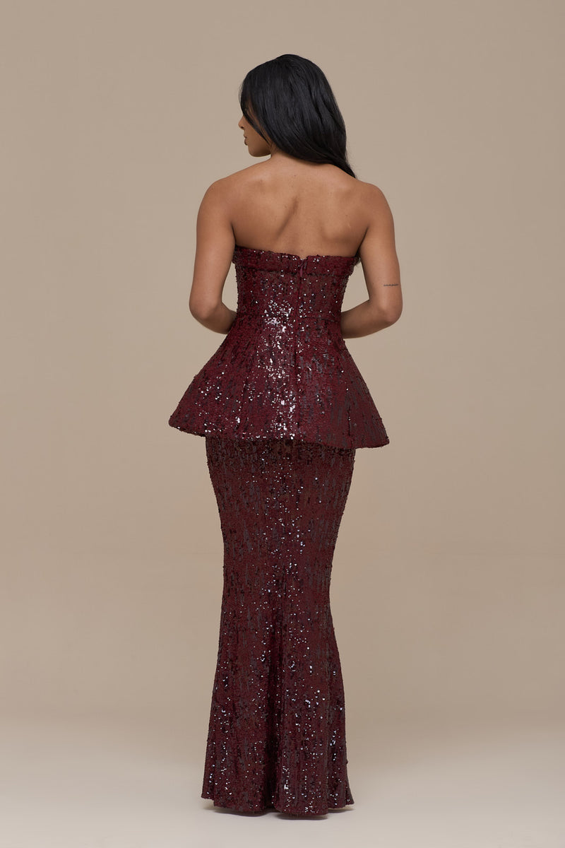 SCARLETT MAXI SKIRT | WINE SEQUIN