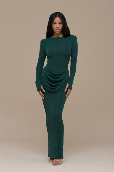 EMAN LONG SLEEVE MAXI DRESS | EMERALD GLITTER