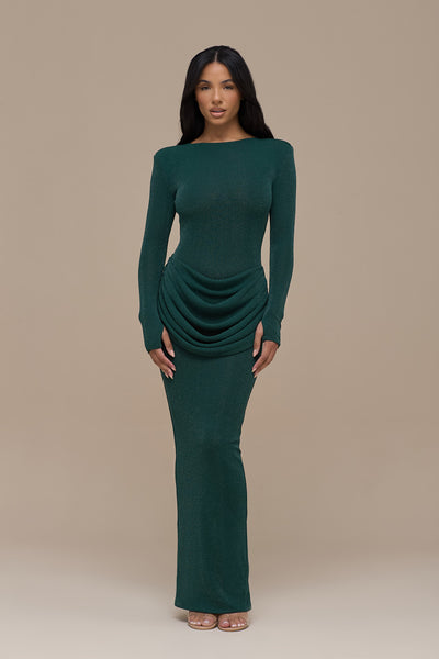 EMAN LONG SLEEVE MAXI DRESS | EMERALD GLITTER