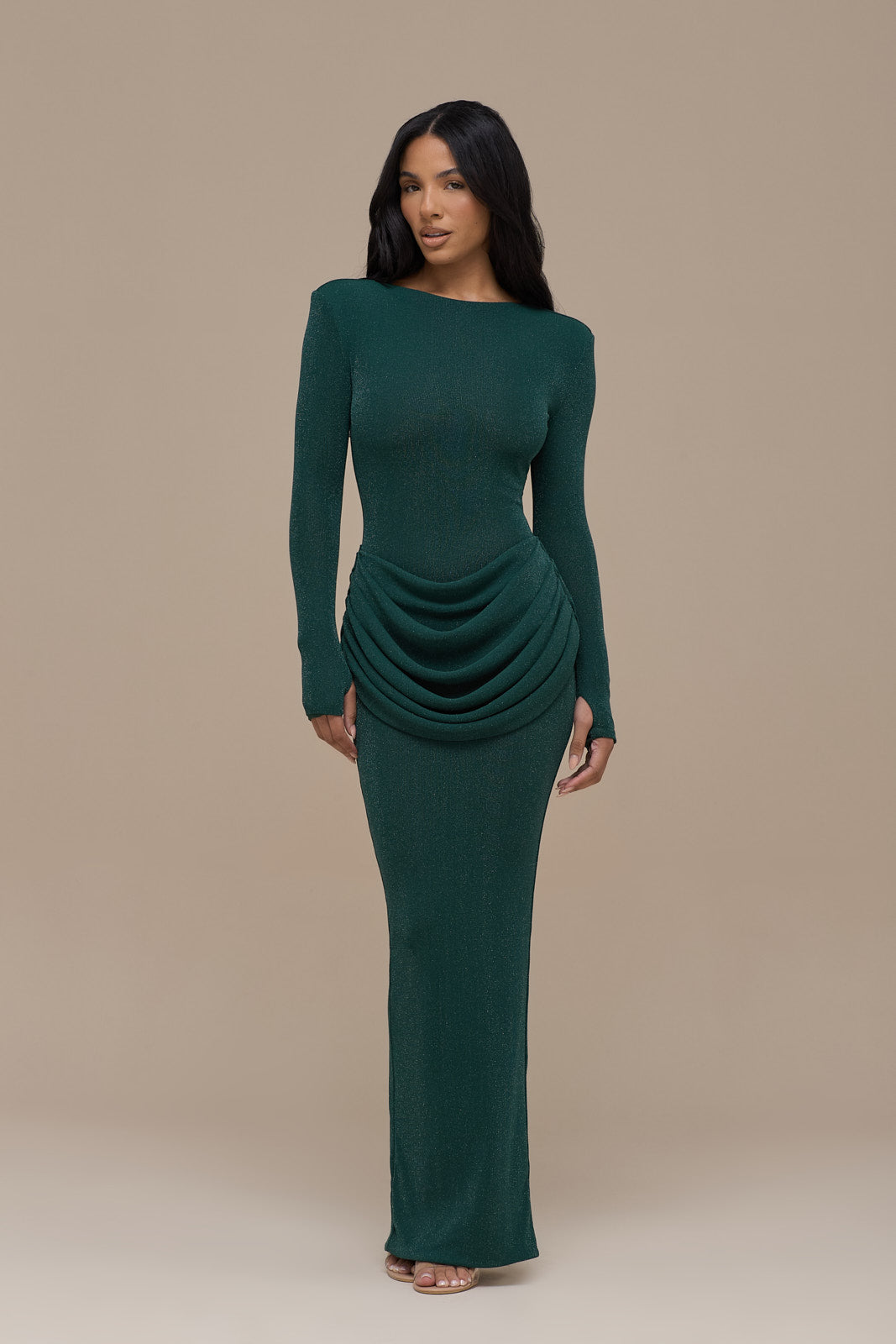 EMAN LONG SLEEVE MAXI DRESS | EMERALD GLITTER
