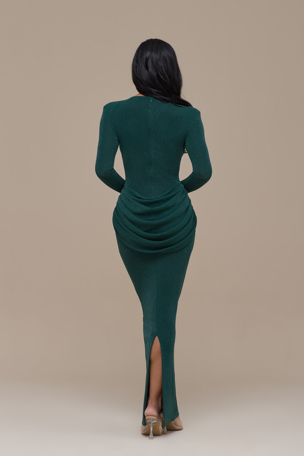 EMAN LONG SLEEVE MAXI DRESS | EMERALD GLITTER