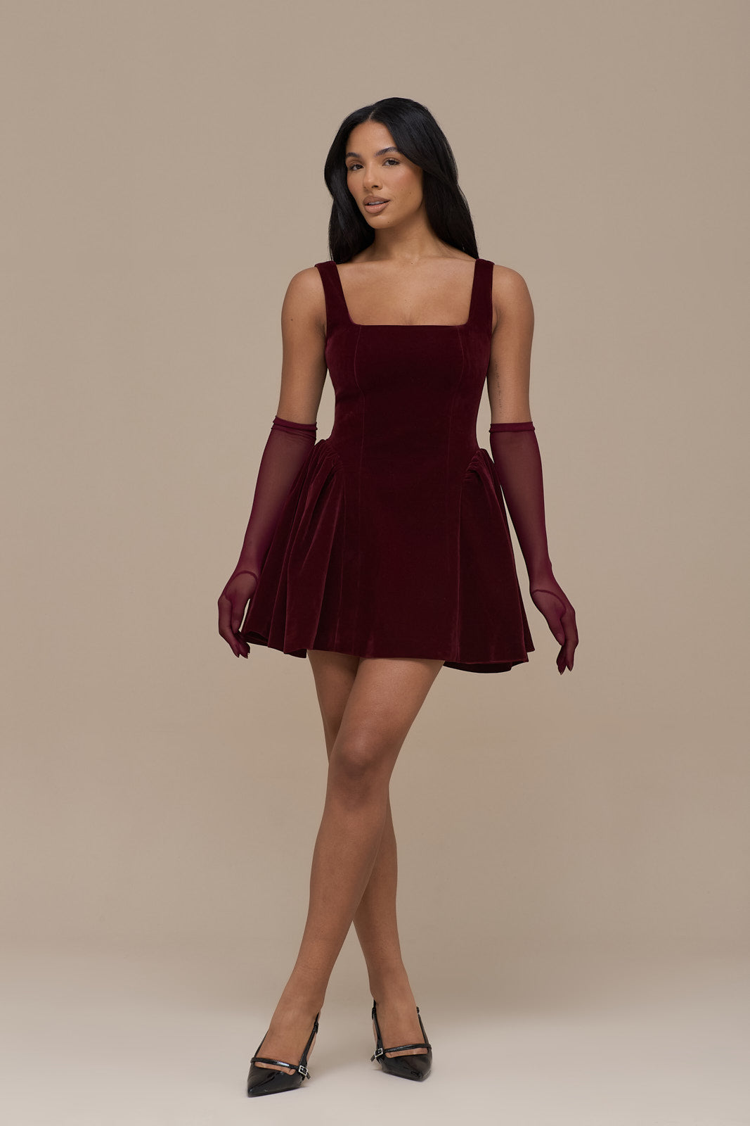 LUCKY MINI DRESS | WINE VELVET