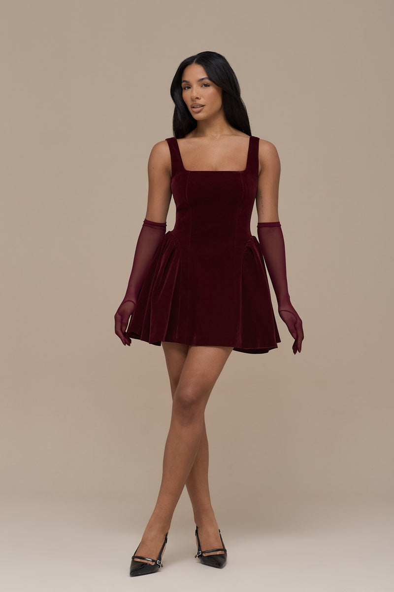 LUCKY MINI DRESS | WINE VELVET
