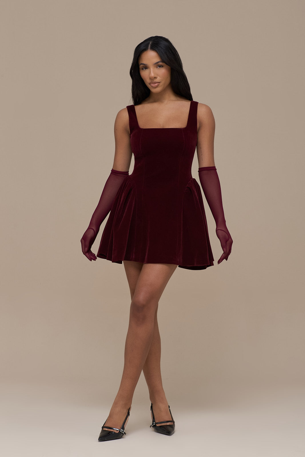 LUCKY MINI DRESS | WINE VELVET