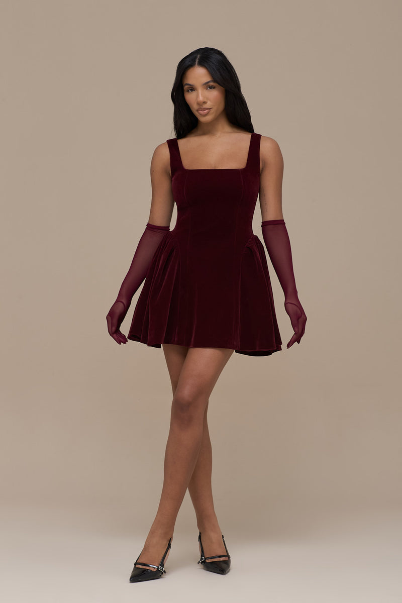 LUCKY MINI DRESS | WINE VELVET
