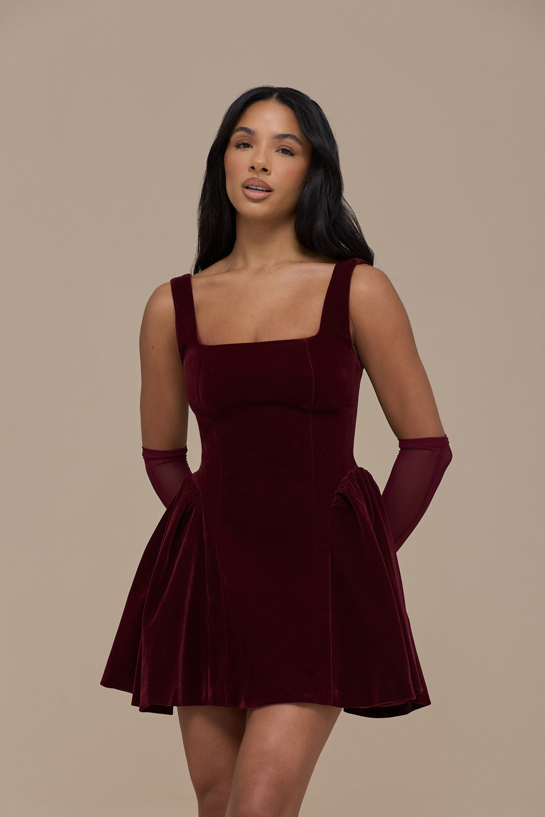 LUCKY MINI DRESS | WINE VELVET