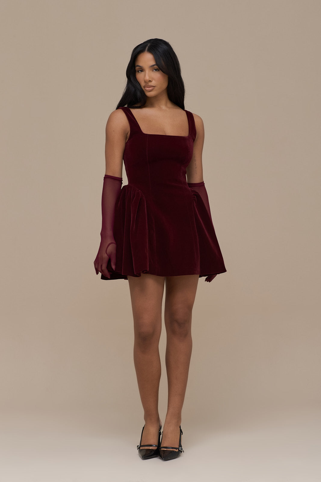 LUCKY MINI DRESS | WINE VELVET