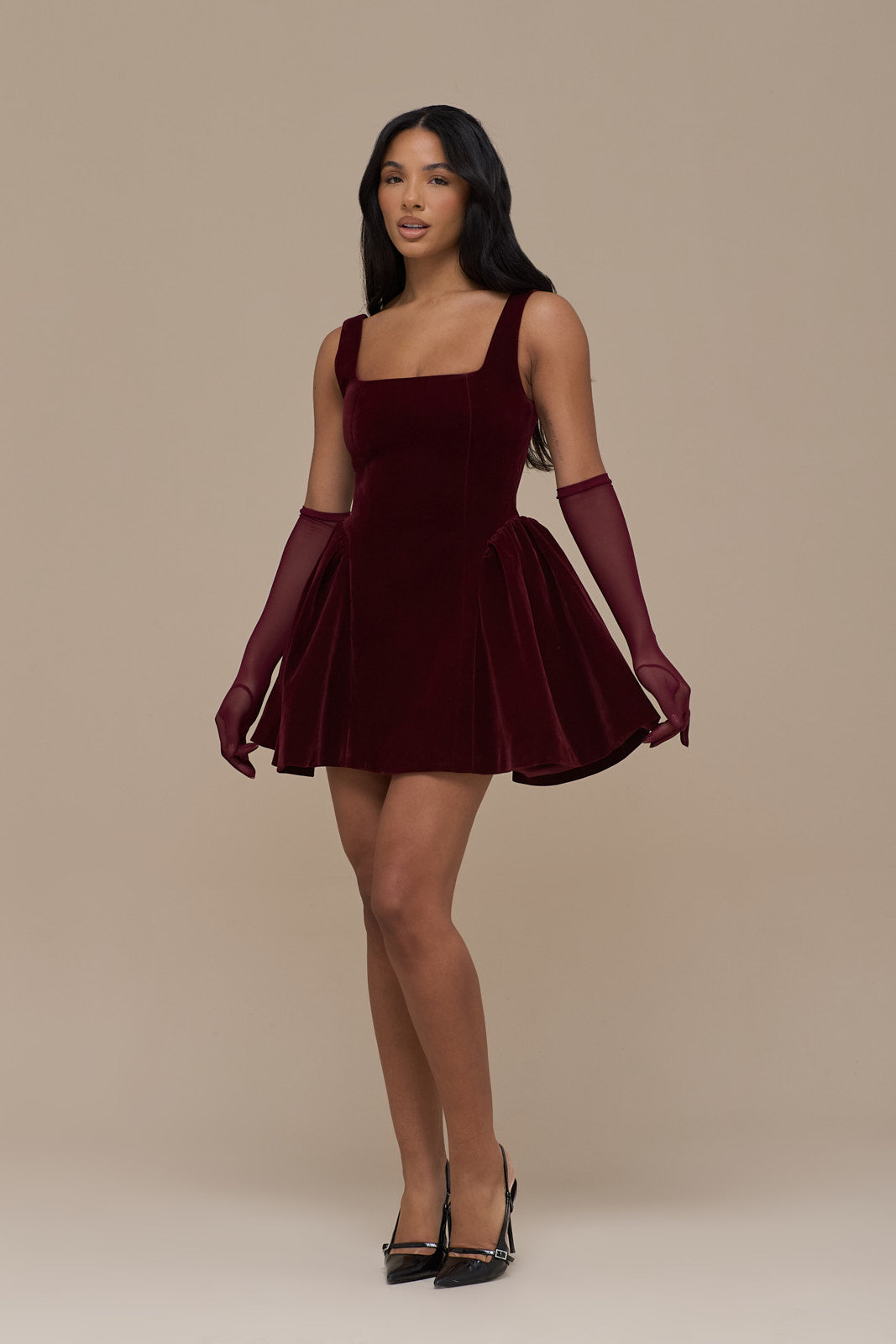 LUCKY MINI DRESS | WINE VELVET