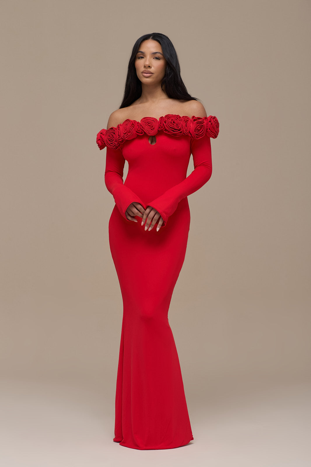 red rose maxi dress AINSLEIGH BARDOT Handmade in Vietnam Composition Style:Cardigan + White Inner Short White Lace Personalized lowinventory