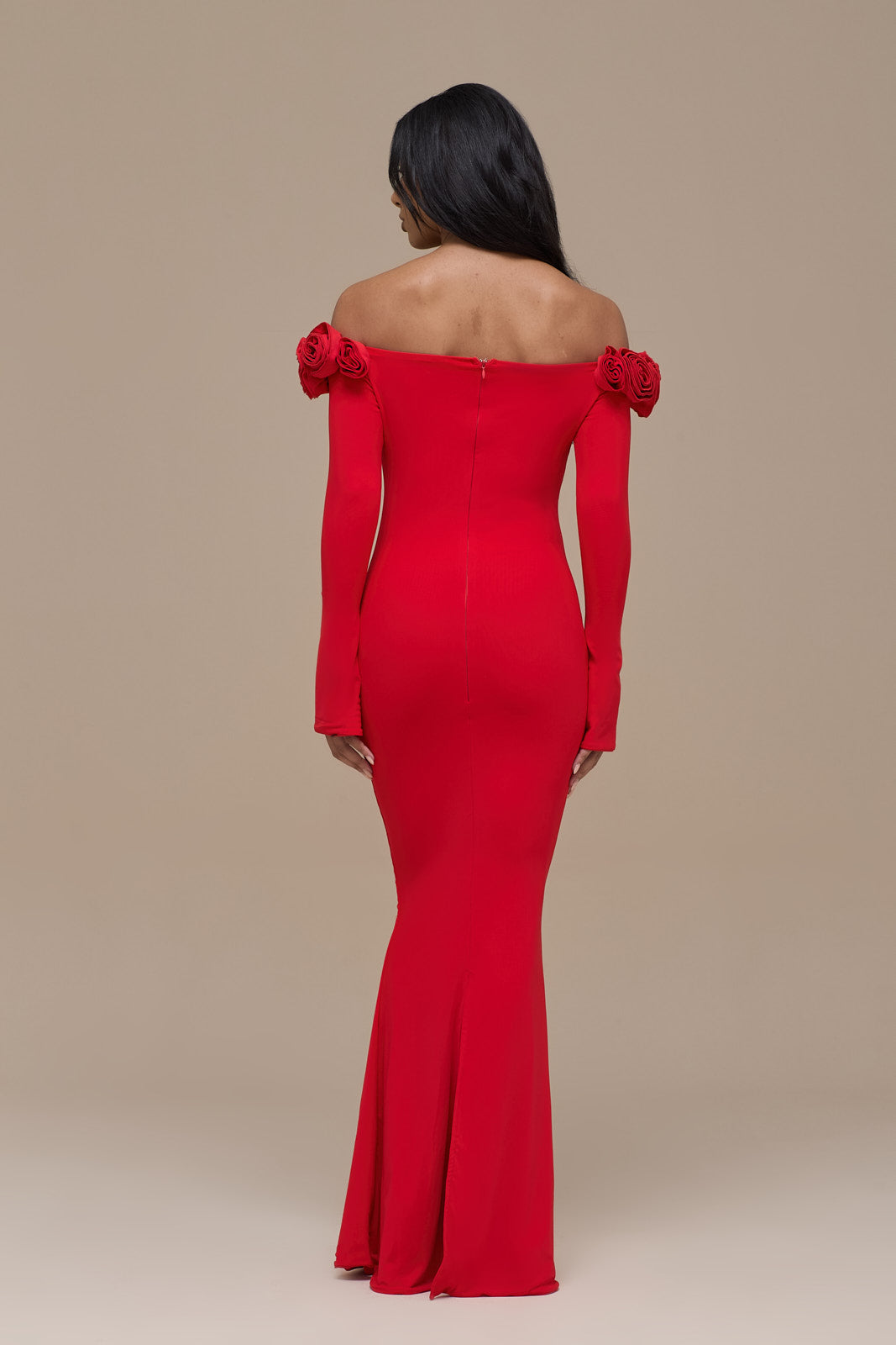 AINSLEIGH BARDOT ROSE MAXI DRESS | RED