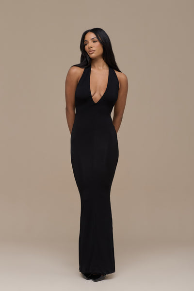 PHE HALTER MAXI DRESS | BLACK