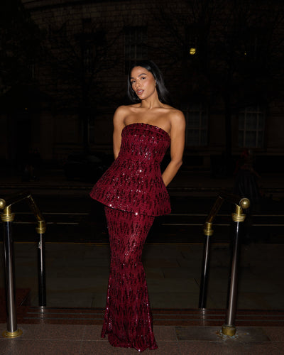 SCARLETT MAXI SKIRT | WINE SEQUIN