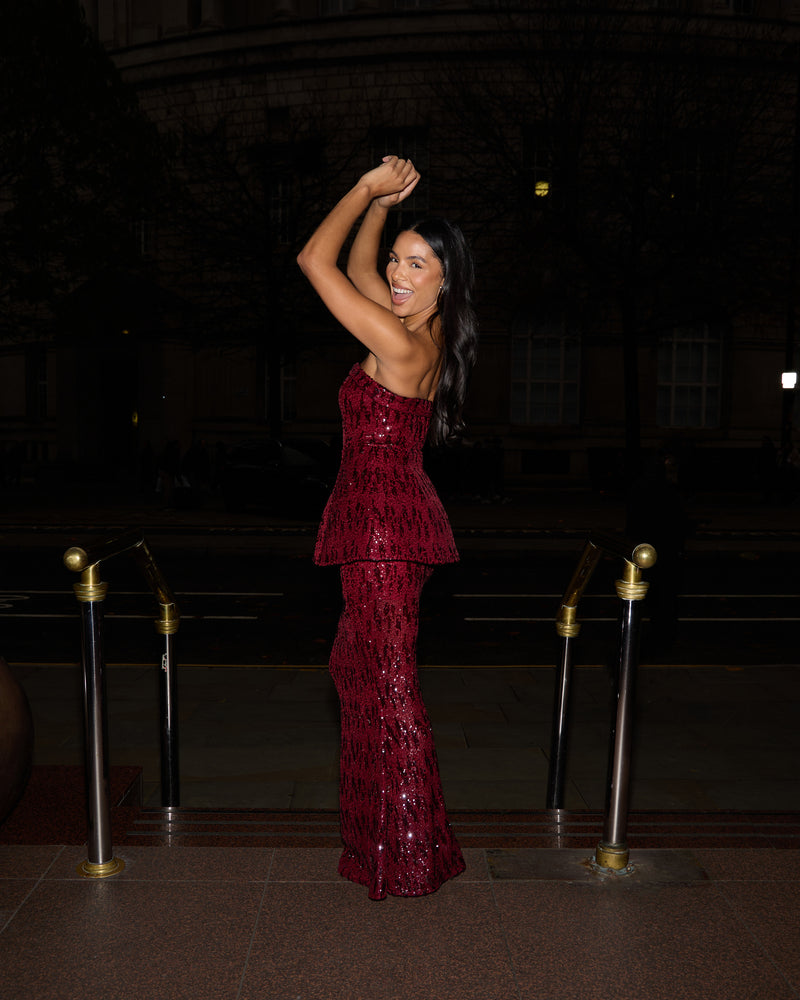 SCARLETT MAXI SKIRT | WINE SEQUIN