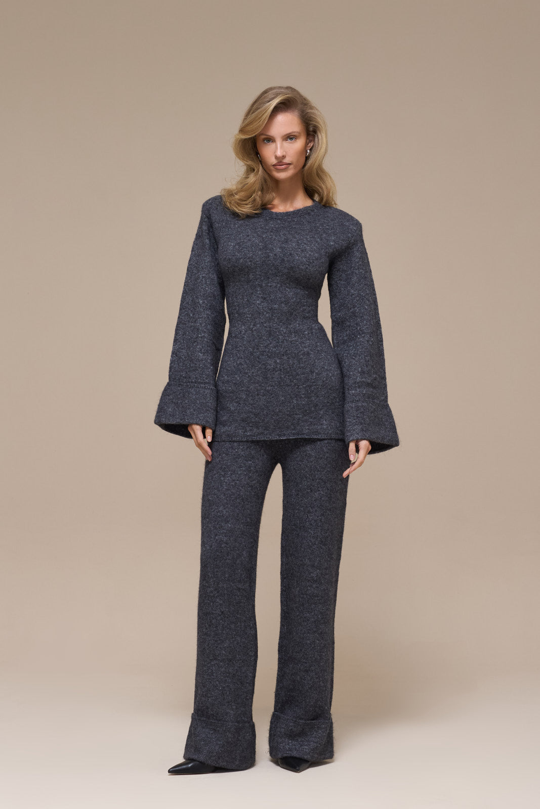 RHYLA TURN UP KNITTED TROUSERS | GREY