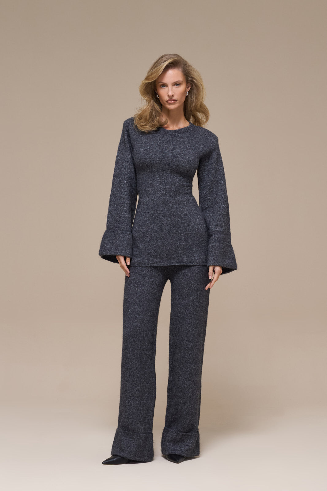 RHYLA TURN UP KNITTED TROUSERS | GREY