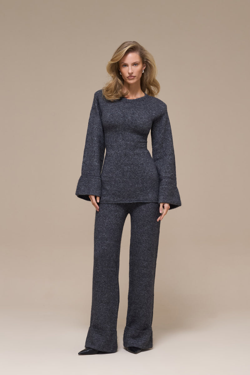 RHYLA TURN UP KNITTED TROUSERS | GREY