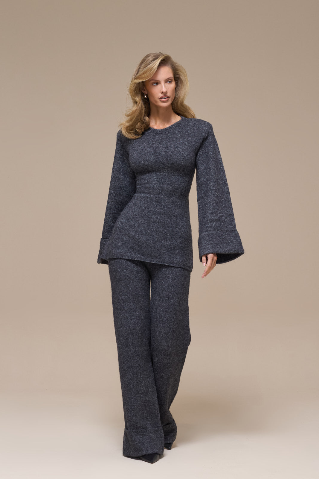 RHYLA TURN UP KNITTED TROUSERS | GREY