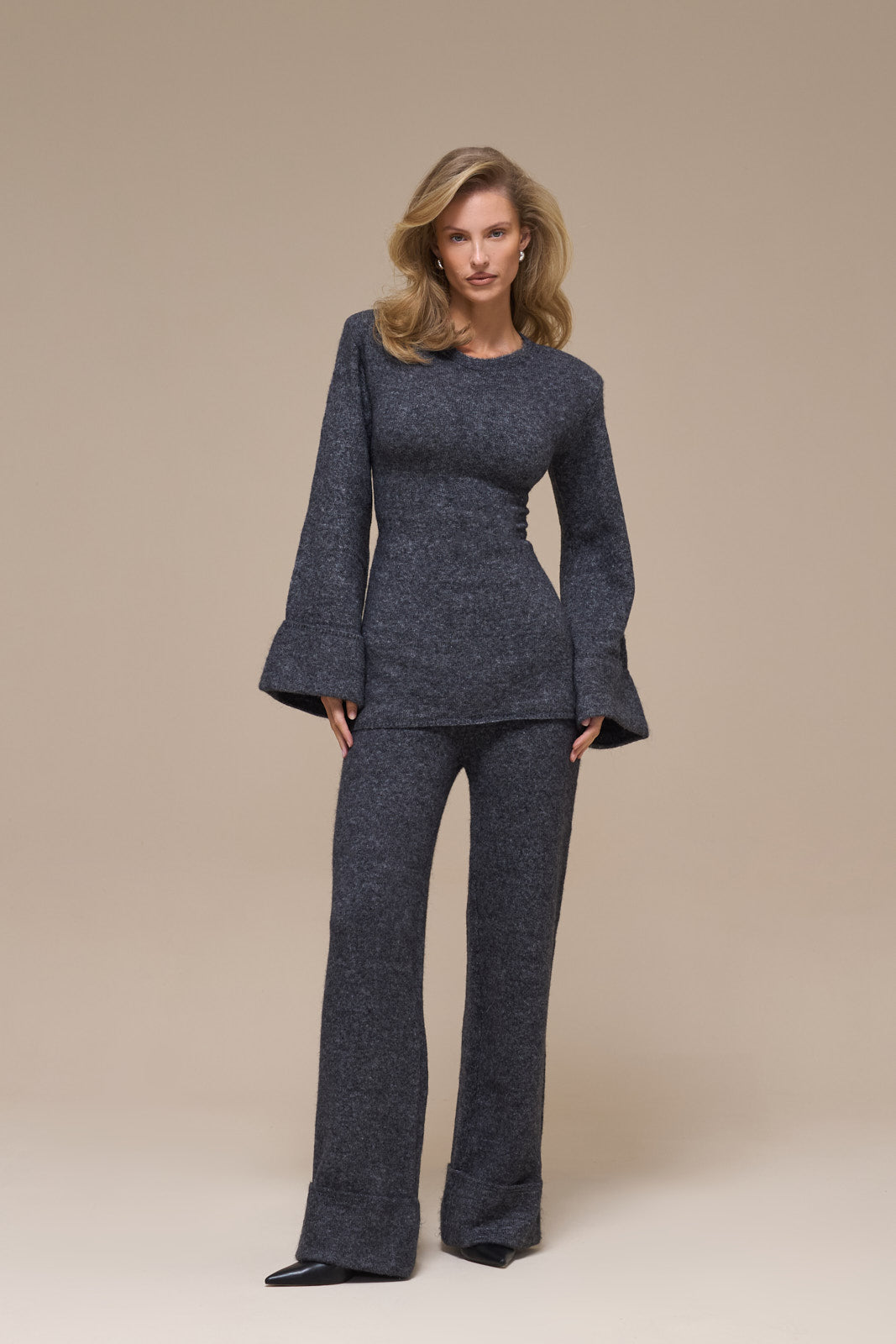 RHYLA TURN UP KNITTED TROUSERS | GREY