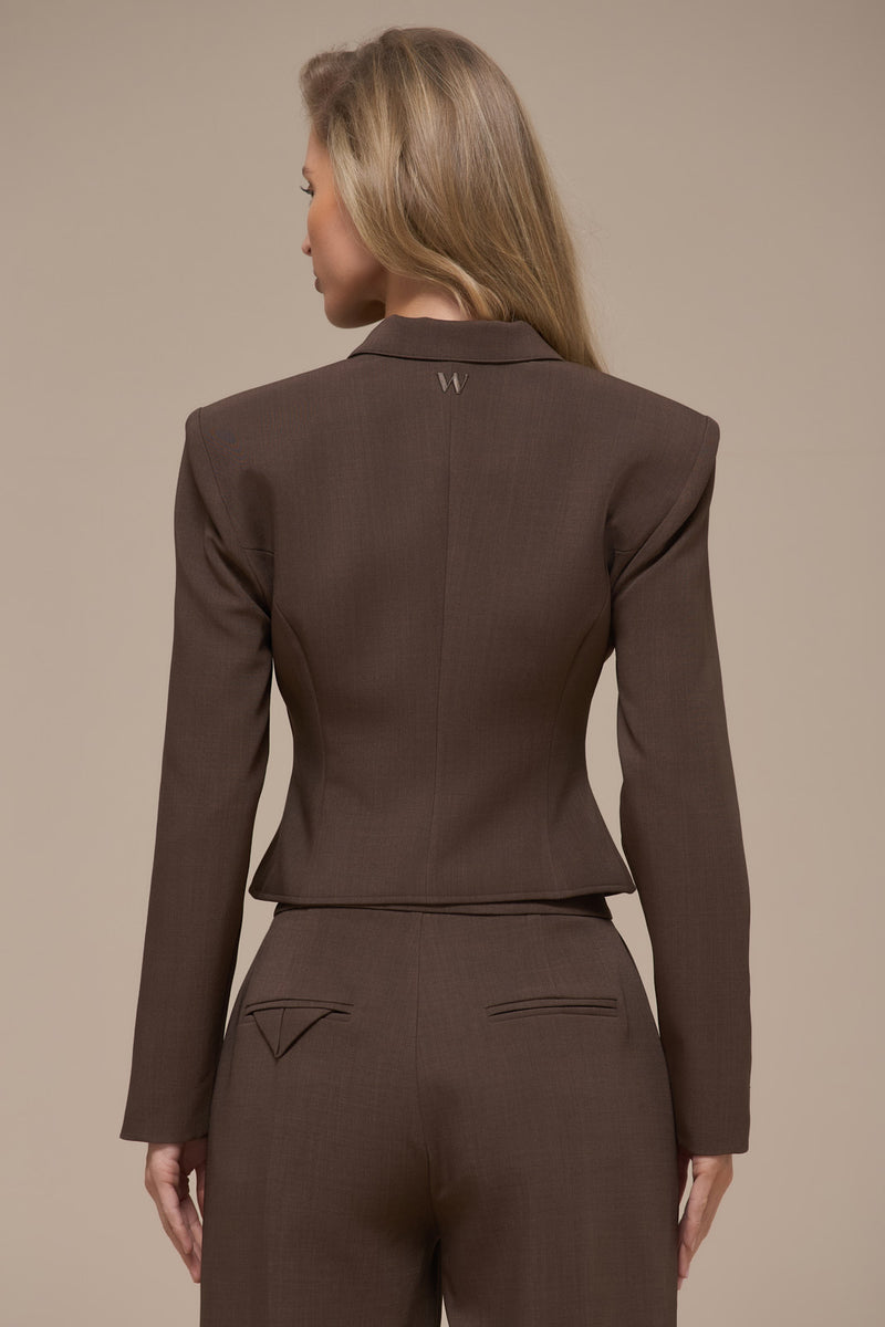 MAEVE LONG SLEEVE TAILORED TOP WITH ZIP | BROWN