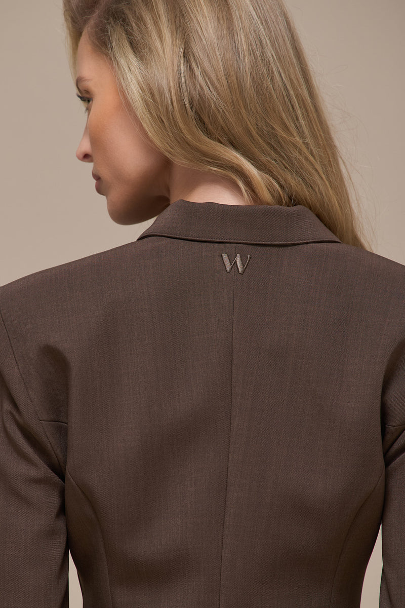 MAEVE LONG SLEEVE TAILORED TOP WITH ZIP | BROWN