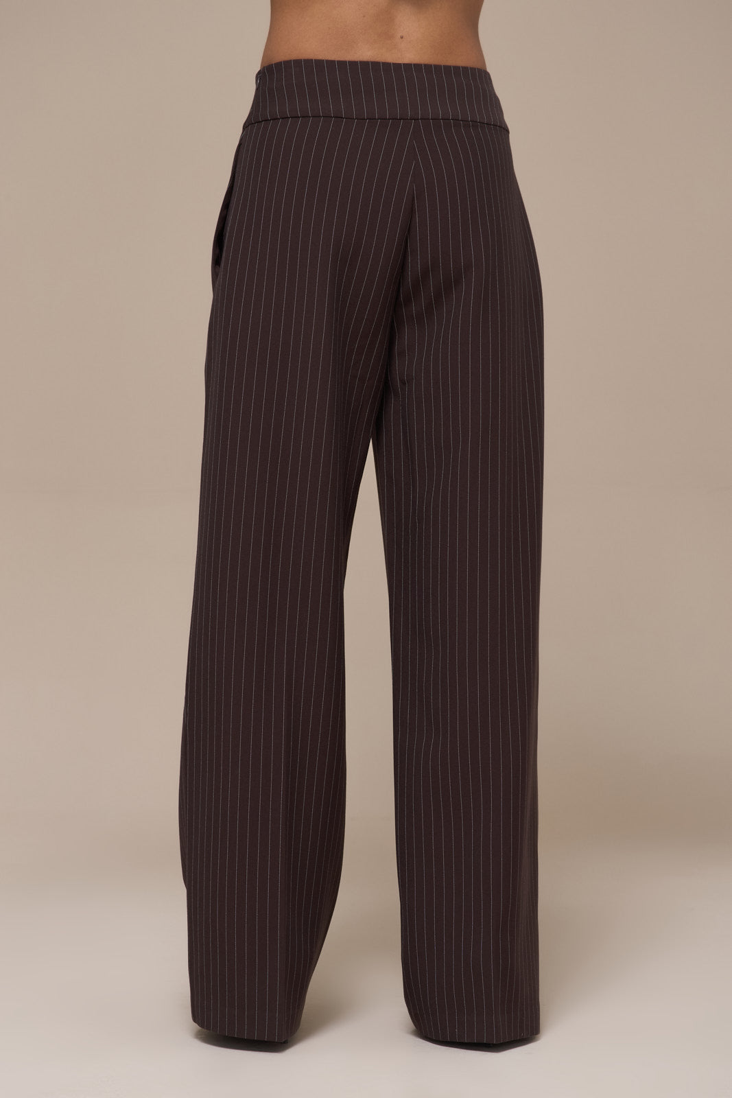 BLYTHE STRAIGHT LEG PINSTRIPE TROUSERS | CHOCOLATE BROWN