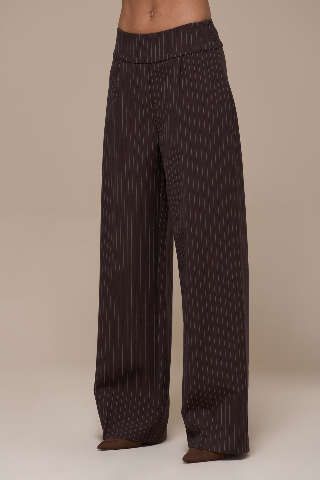 BLYTHE STRAIGHT LEG PINSTRIPE TROUSERS | CHOCOLATE BROWN