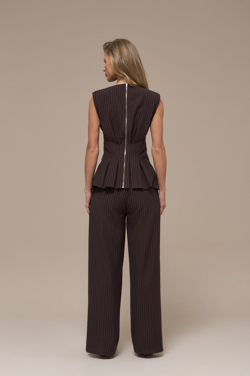 BLYTHE SLEEVELESS PINSTRIPE TOP | CHOCOLATE BROWN