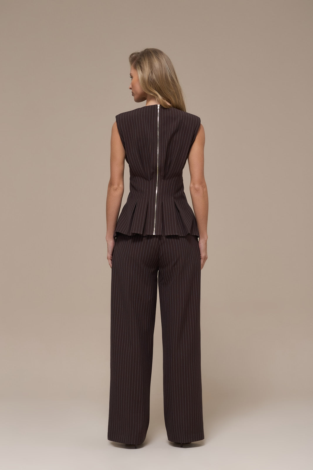 BLYTHE STRAIGHT LEG PINSTRIPE TROUSERS | CHOCOLATE BROWN