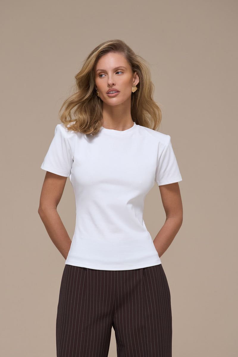 SHORT SLEEVE BASIC TEE WITH DETACHABLE SHOULDER PADS | WHITE