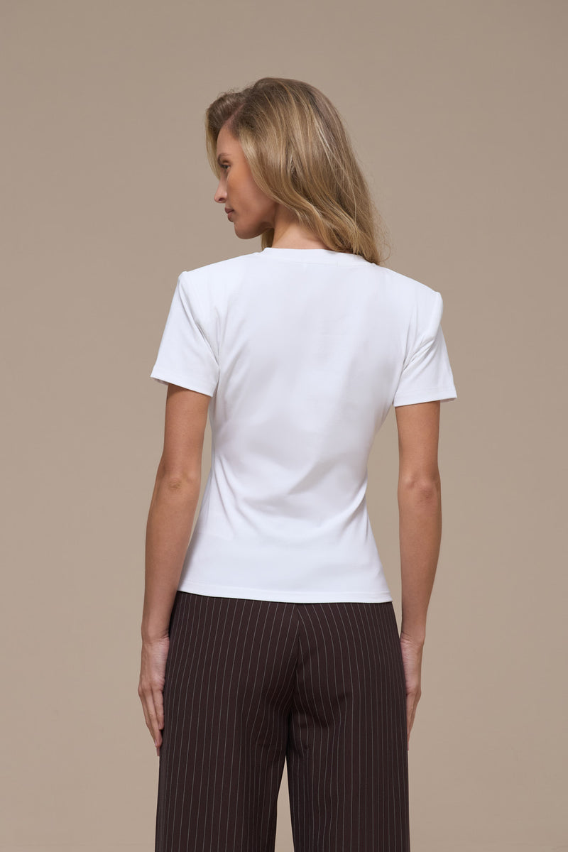 SHORT SLEEVE BASIC TEE WITH DETACHABLE SHOULDER PADS | WHITE
