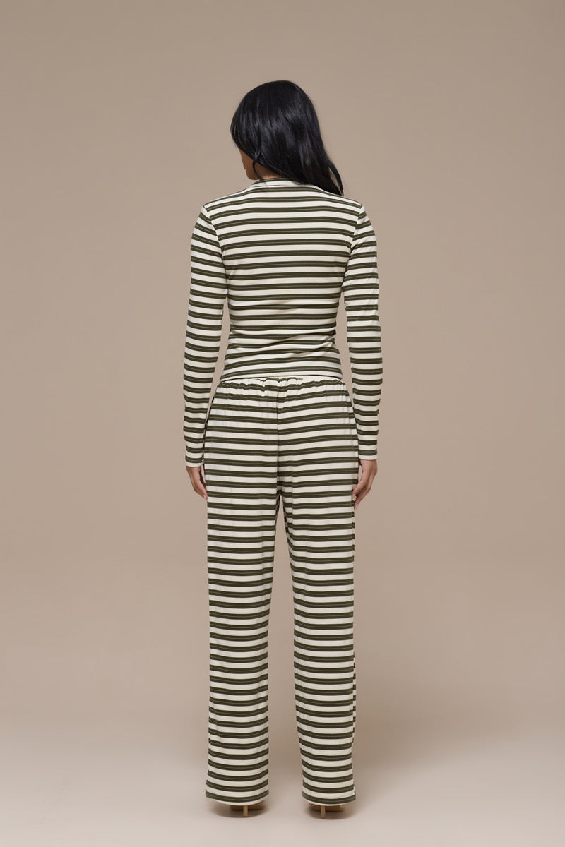 FRANKIE LONG SLEEVE ROUND NECK TOP | CREAM & KHAKI STRIPE
