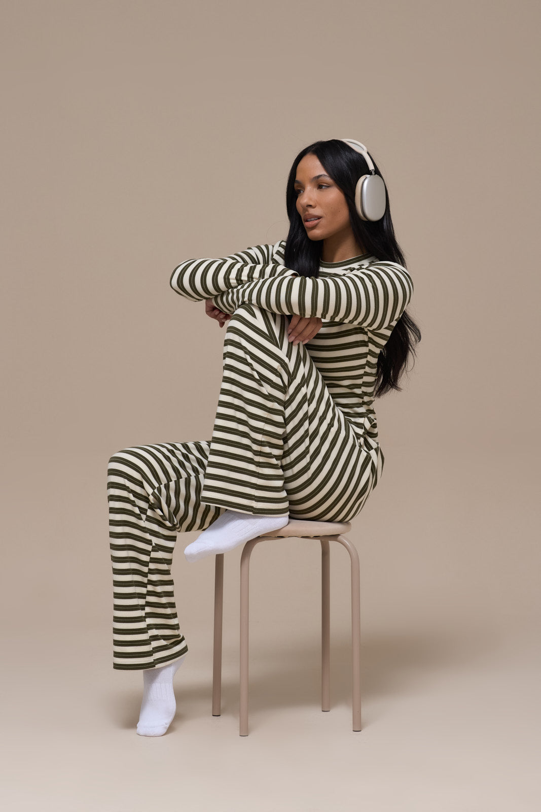 FRANKIE TROUSERS | CREAM & KHAKI STRIPE