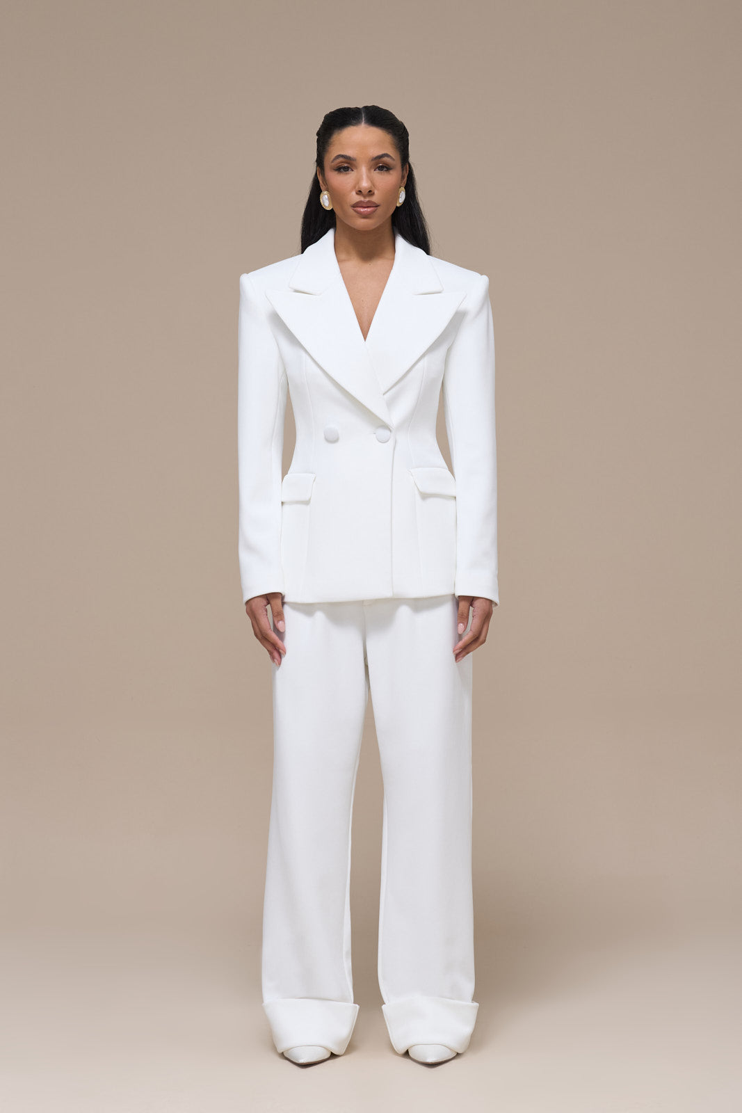 CHARLOTTE DOUBLE BREASTED PADDED SUITING JACKET | WHITE