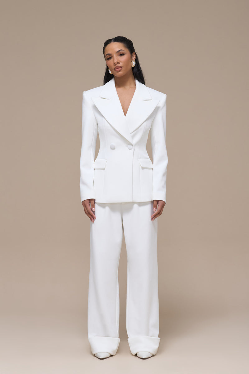 CHARLOTTE HIGH WAIST PLEATED SUITING TROUSERS WITH ADJUSTABLE WAIST | WHITE